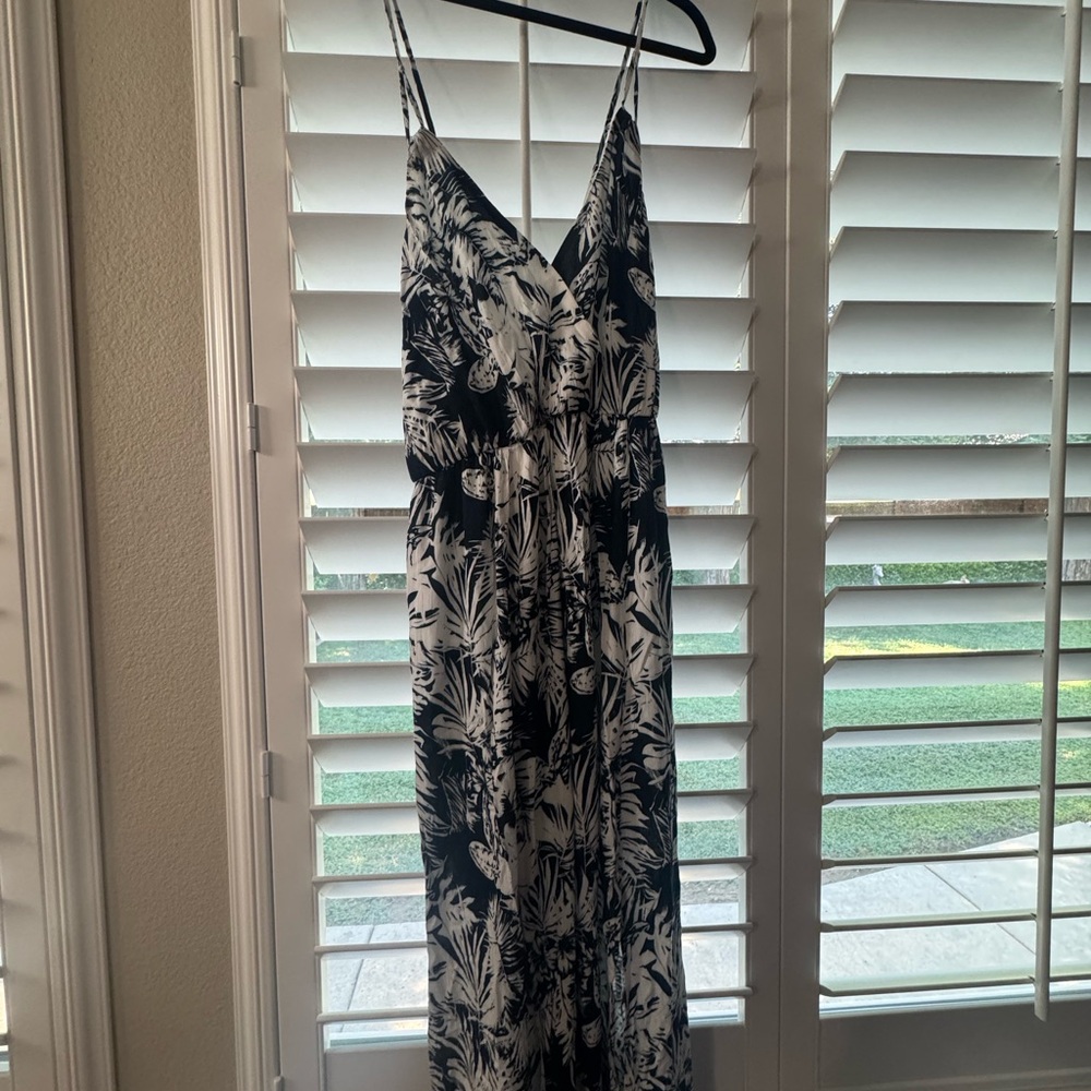 Blue and White Tropical Print Maxi Dress